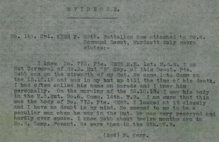 Pte Webb was marched in to Hurdcott Camp on 15th October, 1918.