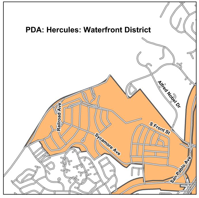 D-18 Contra Costa PDA Investment and Growth Strategy Update Hercules Waterfront District Transit Town Center OVERVIEW The Waterfront District PDA is located aside San Pablo Bay on the western side of
