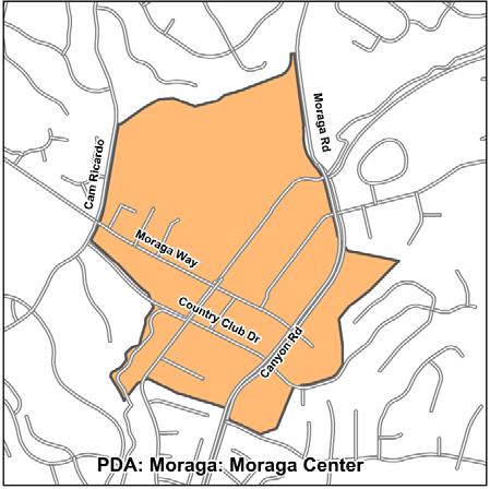 D-26 Contra Costa PDA Investment and Growth Strategy Update Moraga Moraga Center Transit Town Center OVERVIEW The Moraga Center PDA encompasses a 180 acre area in central Moraga centering on the Town
