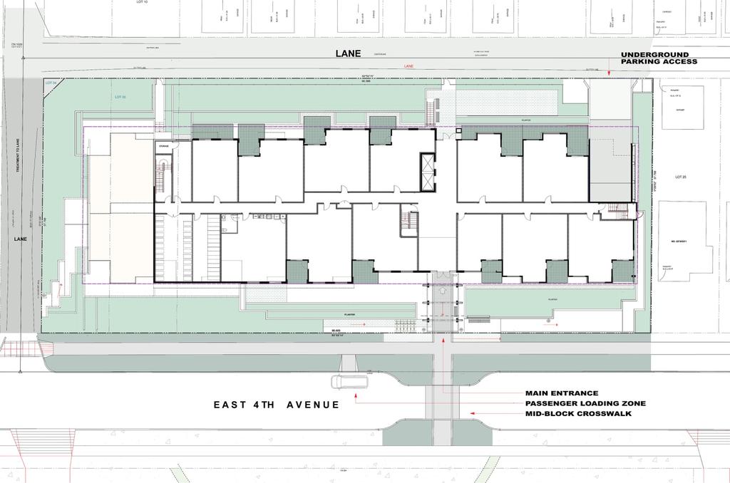 CD-1 Rezoning: 3323-3367 East 4th Avenue (Beulah Garden) RTS 10416 13 Figure 5 Site Plan Engineering Services staff have reviewed the application and generally support it, subject to terms and