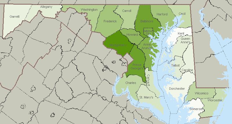 Geographical Distribution As of June 23rd, 215 COUNTY Allegany 5,763 Anne Arundel 34,261 Baltimore 63,15 Baltimore City 64,181 Calvert 5,9 Caroline 3,634 Carroll 9,189 Cecil 9,122 Charles