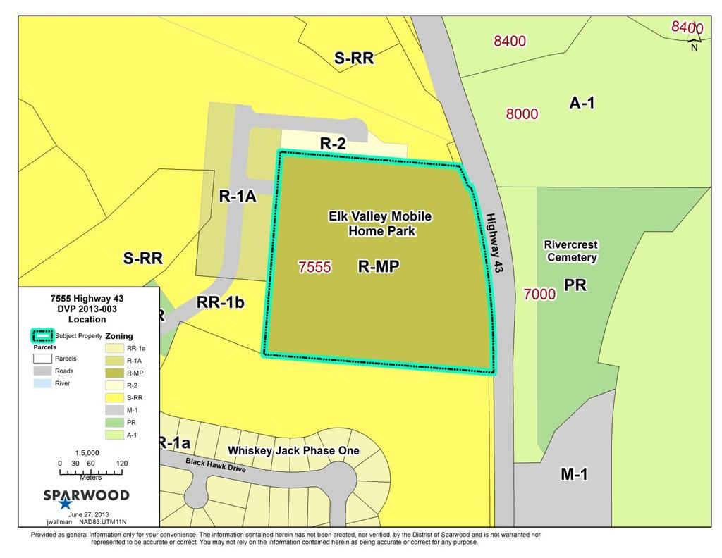 Uses of the surrounding properties are as follows: Direction Zone Activity R-2 - Medium Density Residential & Whiskey Jack Phase 2 Proposed North S-RR - Sparwood Resort Residential Development.