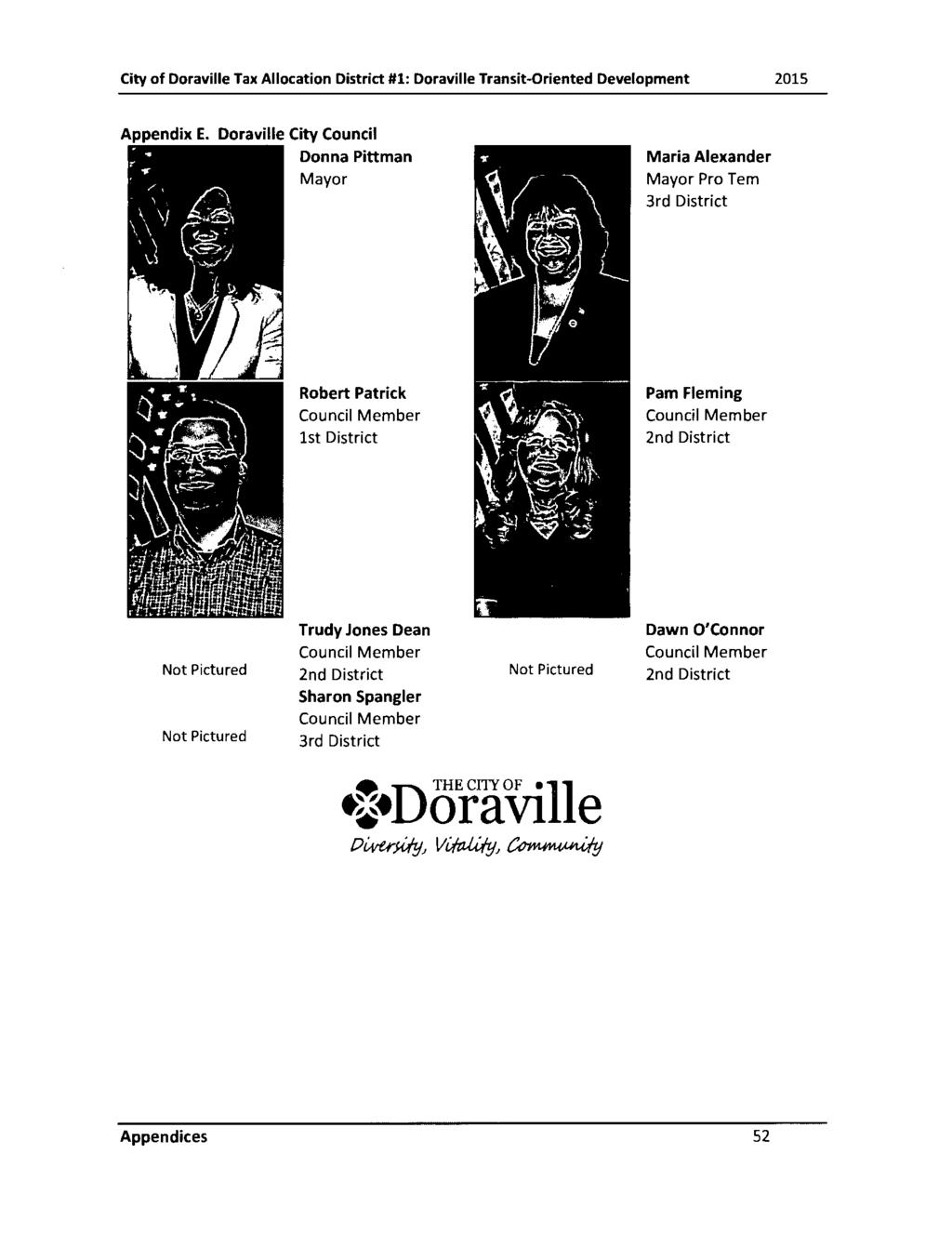 City of Doraville Tax Allocation District# 1: Doraville Transit-Oriented Development 2015 Appendix E. Doraville City Council r Donna Pittman Maria Alexander i 11 S c*.