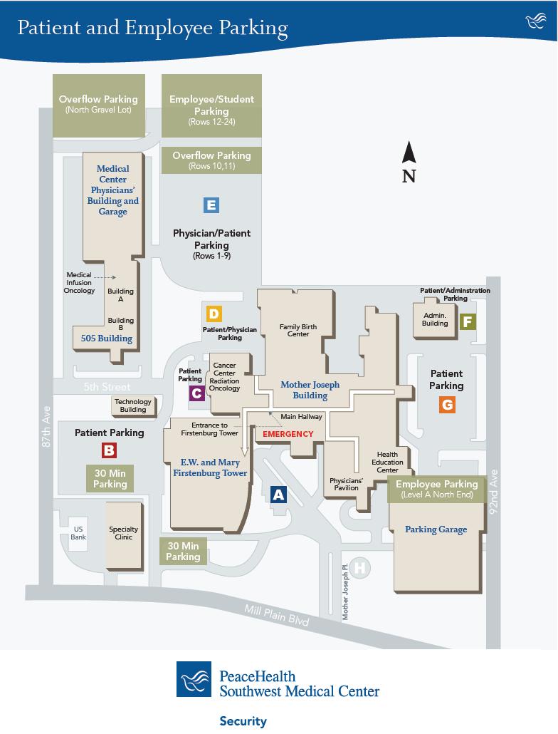 Map of PeaceHealth Southwest Medical Center (SWMC) See the 505 Building in the upper left of the map off of 87 th Avenue