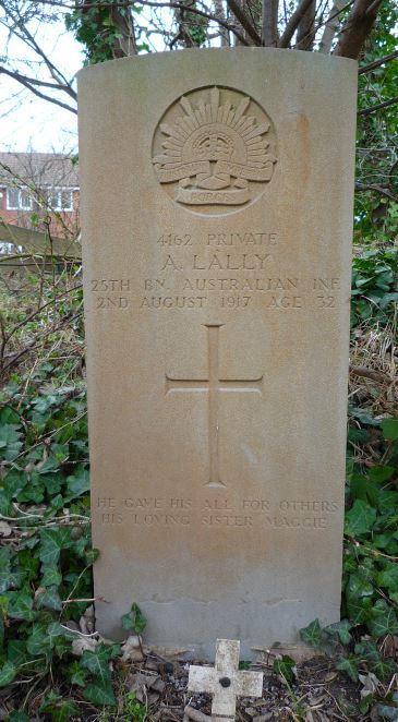 Photo of Private A. Lally s Commonwealth War Graves Commission Headstone in St.