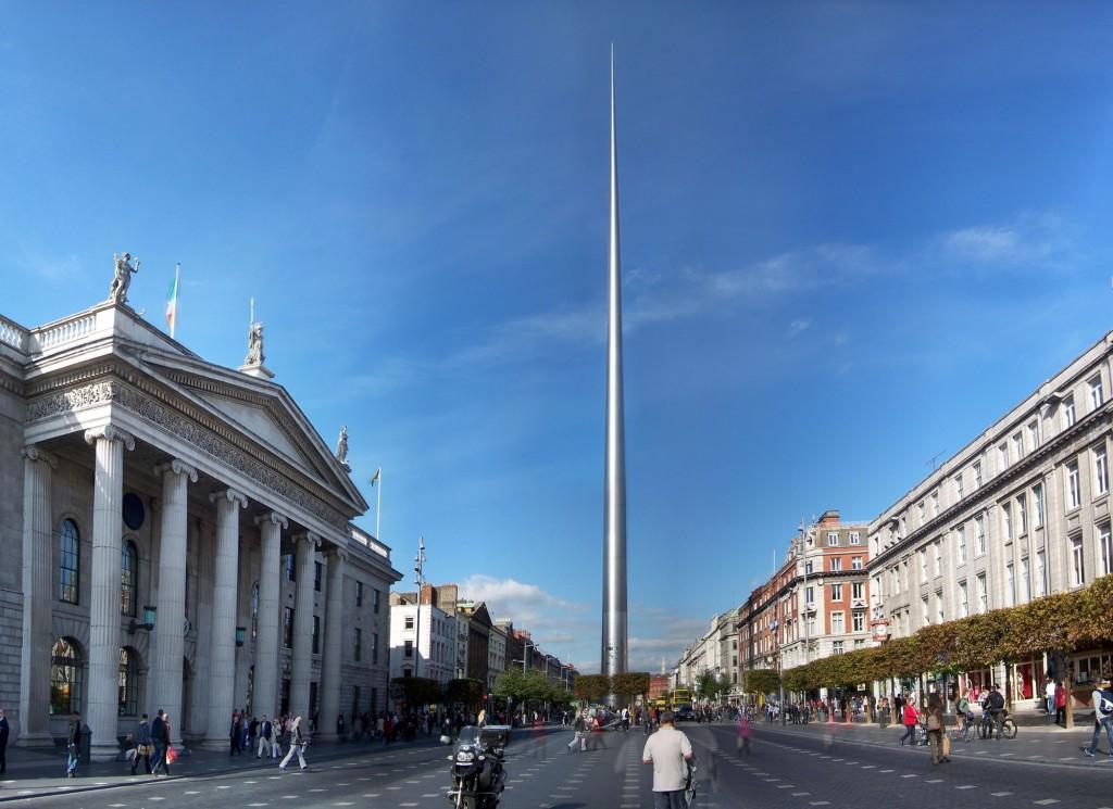 capital city, in particular, O Connell Street It is anchored in the granite below and the surrounding spiral bronze base symbolises s past The Spire is made entirely of stainless steel which has been