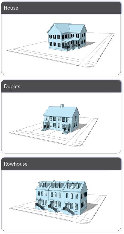 FIGURE 10.5A43.70 BUILDING TYPES A residential building that has the appearance of a singlefamily dwelling, with yards on all sides.