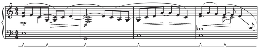 1.1.4 Ritmiek Die tekstuur is deurgaans homofonies, met die melodiese materiaal in die regterhand en die ondergeskikte begeleiding in die linkerhand.