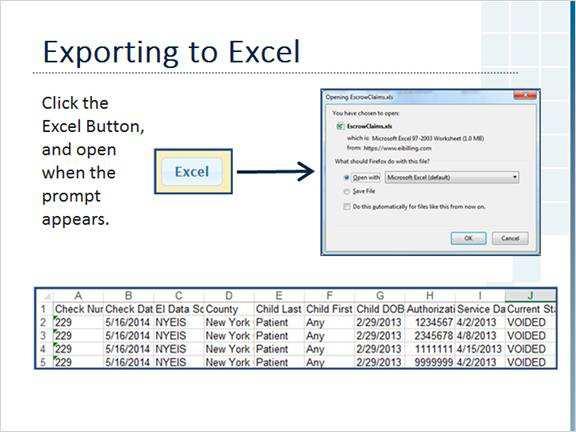 21 Exporting to Excel Once exported, the file