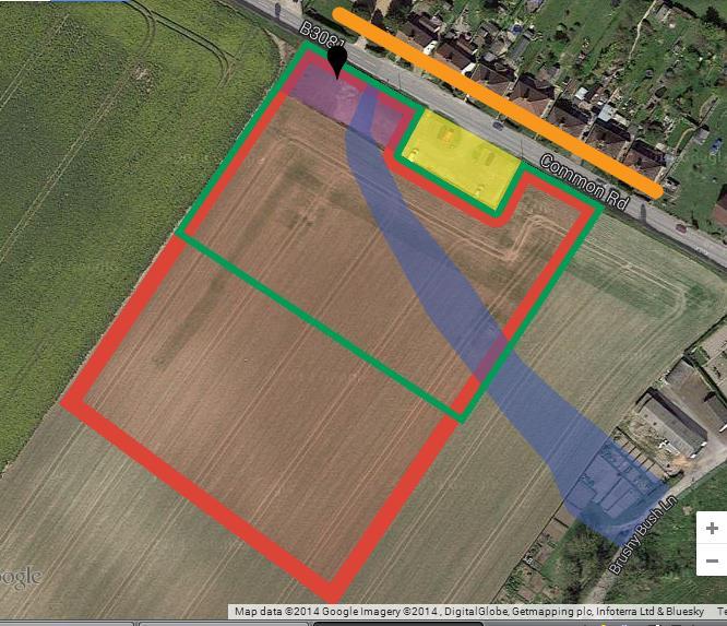 Site 1 : Common Road Key: Red outline land owned by EDDC Green outline land proposed for CLT house build project Yellow shaded area Synergy