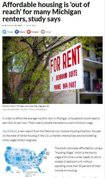 Events: What is happening? Rent in Michigan averaged $844 in 2017.