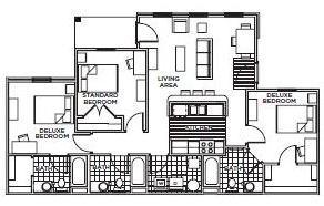 4/4 A Description of 3/3: Bedroom 1: is the room all the way to the left in this diagram. All the way down the hall.