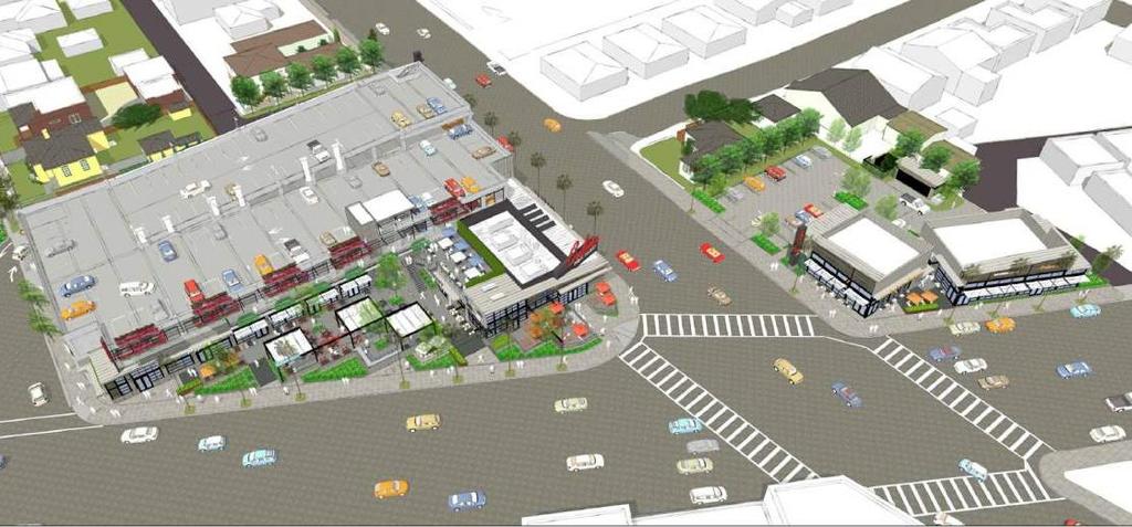 CULVER PUBLIC MARKET Site A, located at the northwest corner of Washington and Centinela, is imagined as a one-story building featuring 21,605 square feet of space for artisanal food vendors, 3.