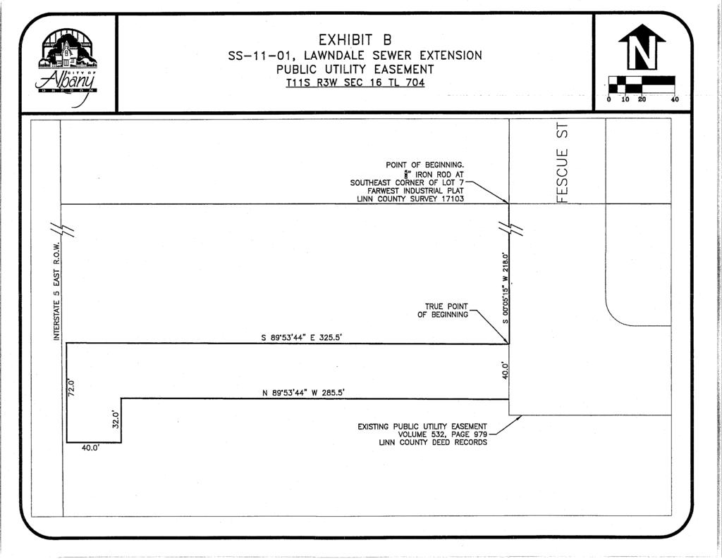 EXHIBIT B SS- 11-01, LAWNDALE SEWER EXTENSION PUBLIC UTILITY EASEMENT T1 1 S R3W SEC 16 TL 704 10 20 40 w POINT OF BEGINNING.