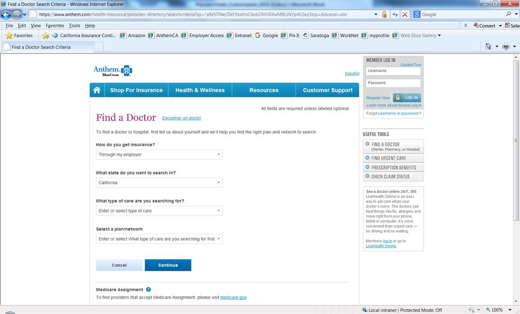 Anthem Blue Cross Find a Provider Tool Producers Health Benefits Plan Step 1: Go to: www.anthem.