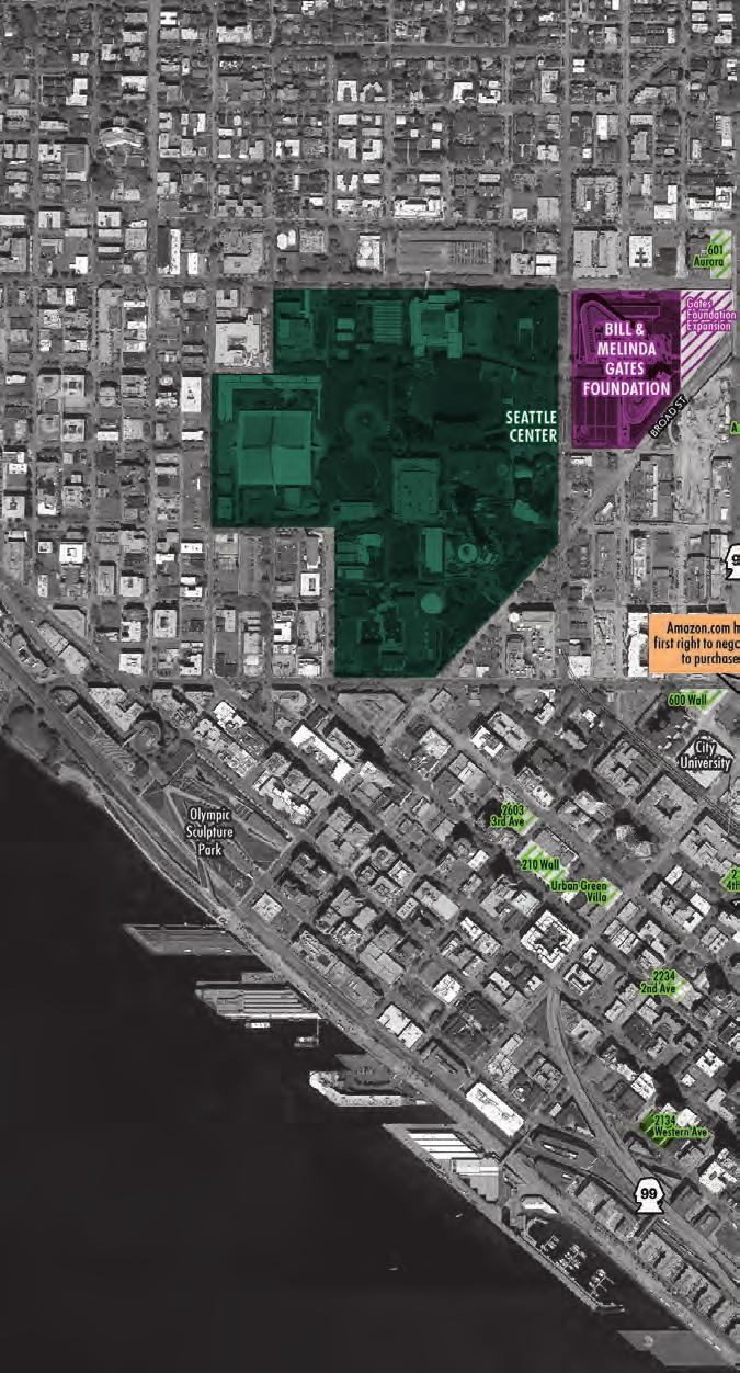SEATTLE CBD DEVELOPMENT OVERVIEW THRIVING DEVELOPMENT SECTOR As can be seen from the nearby map, the area immediately surrounding the Subject Properties continues to grow at an impressive rate,
