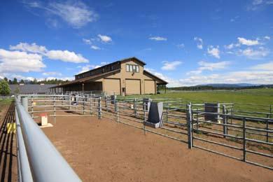 overhang along both sides of barn 16 x 9 tack room 4, 14 x 12 power roll up doors 16 x 35 storage with 16 x 16 storage loft Full