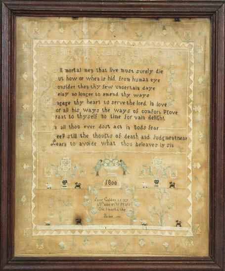 Love Calder, a former owner of 4 Mill Street, stitched this sampler in 1800, when she was fifteen years old. 2006.27.