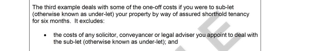 Example 3: Sub-let (otherwise known as under-let) of your property The third example deals with some of the one-off costs if you were to sub-let (otherwise known as under-let) your property by way of