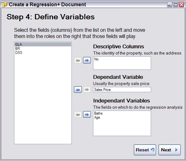 DEFINE THE VARIABLES Identify and choose the data to be used. Descriptive Columns contain information like address or listing number. This information is not used in the analysis.