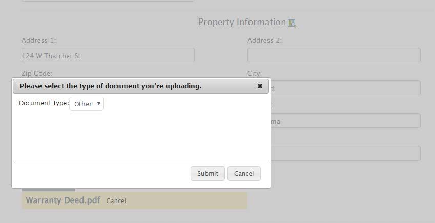 6. In the Property Information section, enter the address of the subject property.