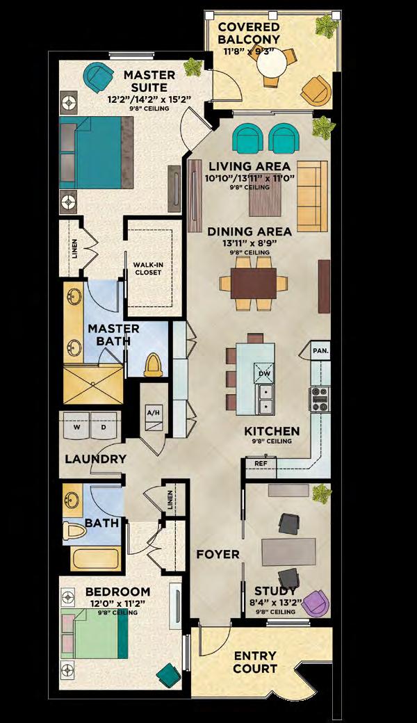 2 Bedrooms, 2 Baths, Study oceanside Living Area/Architectural 1,565 S.F. Balcony Area 121 S.F. Living Area/Engineering 1,686 S.F. 1,487 S.F. * Living and balcony area will vary per stack location and level.