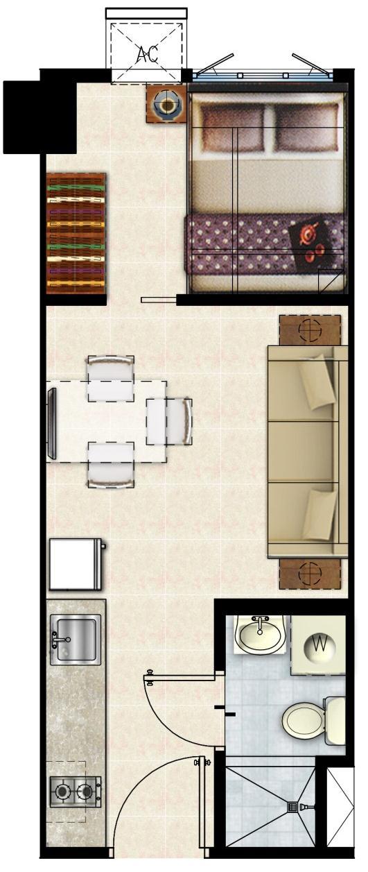 Typical Unit Layouts Buildings B, C & D: Facing Makati Unit Area: Balcony Area: Total Area: