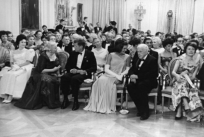 Robert Frost (front row, second from right) with, from left, Lady Bird Johnson,
