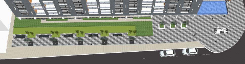 areas. The trees at street level will receive up lighting as will the hardscape planter areas.