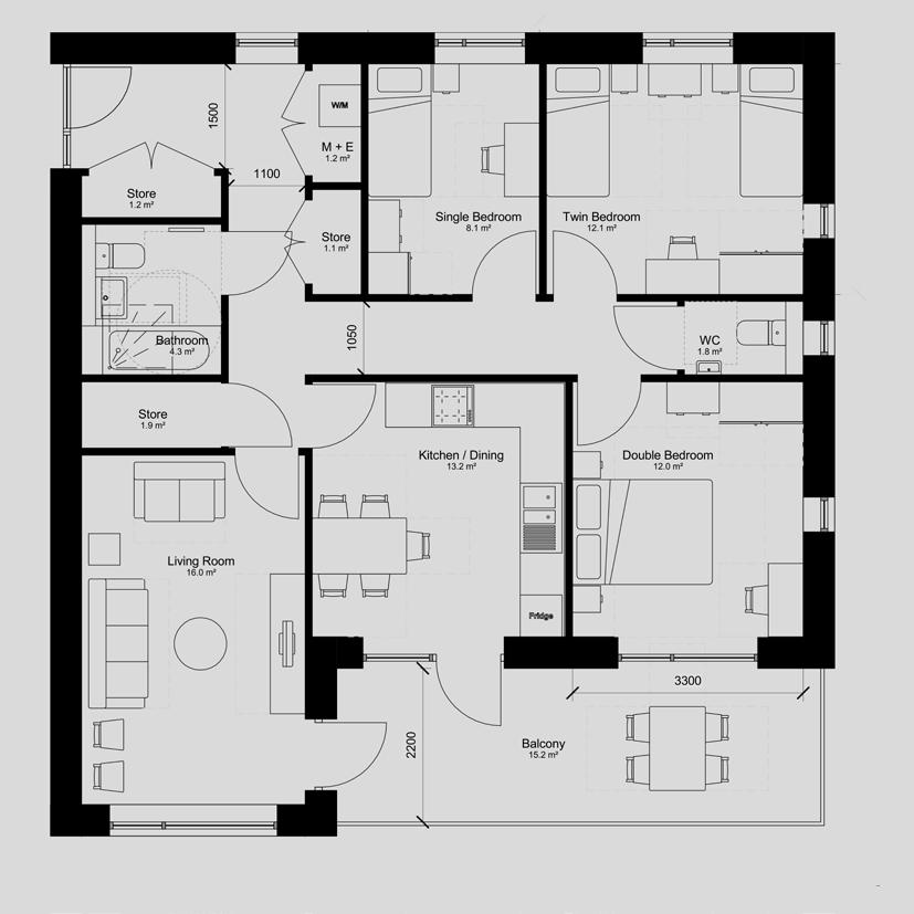 8m 2 /138ft 2 MINIMUM PRIVATE AMENITY AREA Living room 14m 2