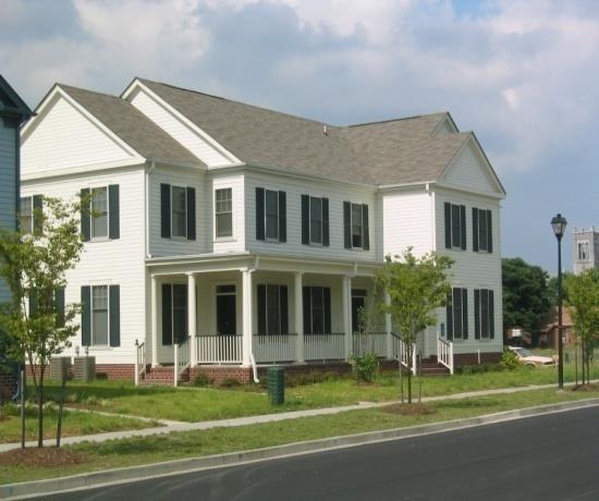 F) Individual multi-family buildings served by common entryways and containing six or fewer units shall be constructed to give the appearance of a large single-family detached home. Figure 4.