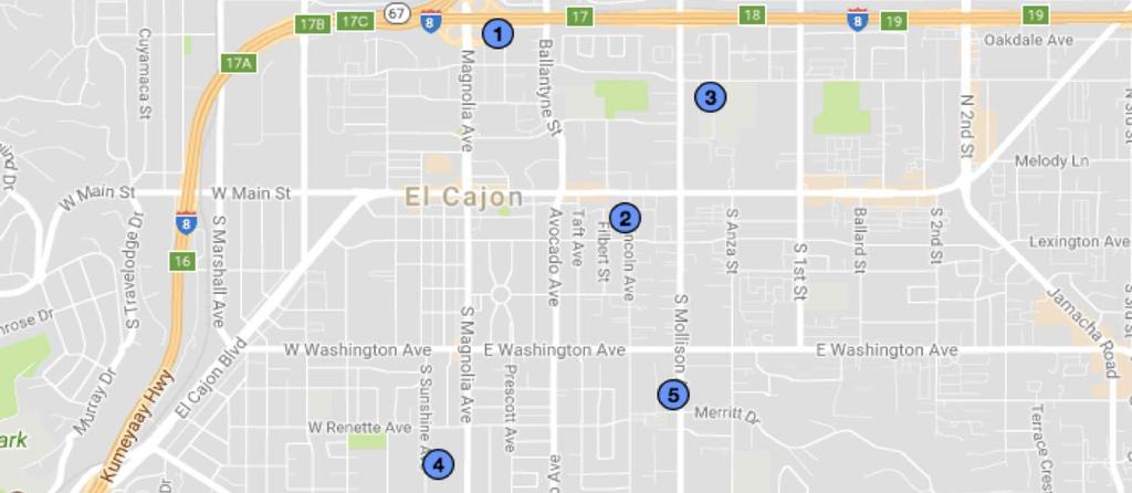 RENTAL SURVEY MAP MAP LEGEND S. 609 S. Orange Ave 1. 594 Graves Ave 2. 188 S. Lincoln 3. 441 Dominguez Way 4. 961 S. Sunshine Ave 5. 806 S.
