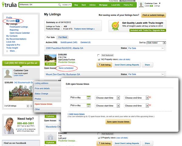 Trulia.com Open house information is part of the info automatically sent to Trulia.com via BHHSGA syndication. To confirm or edit Open House info on Trulia.