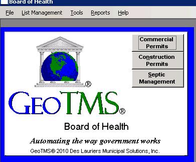 Board of Health Module Used to enter complaint, add a business, and issue a permit.