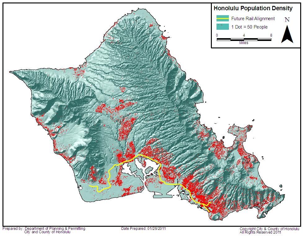Honolulu Population Density and Distribution Oahu 603 square miles 953,207