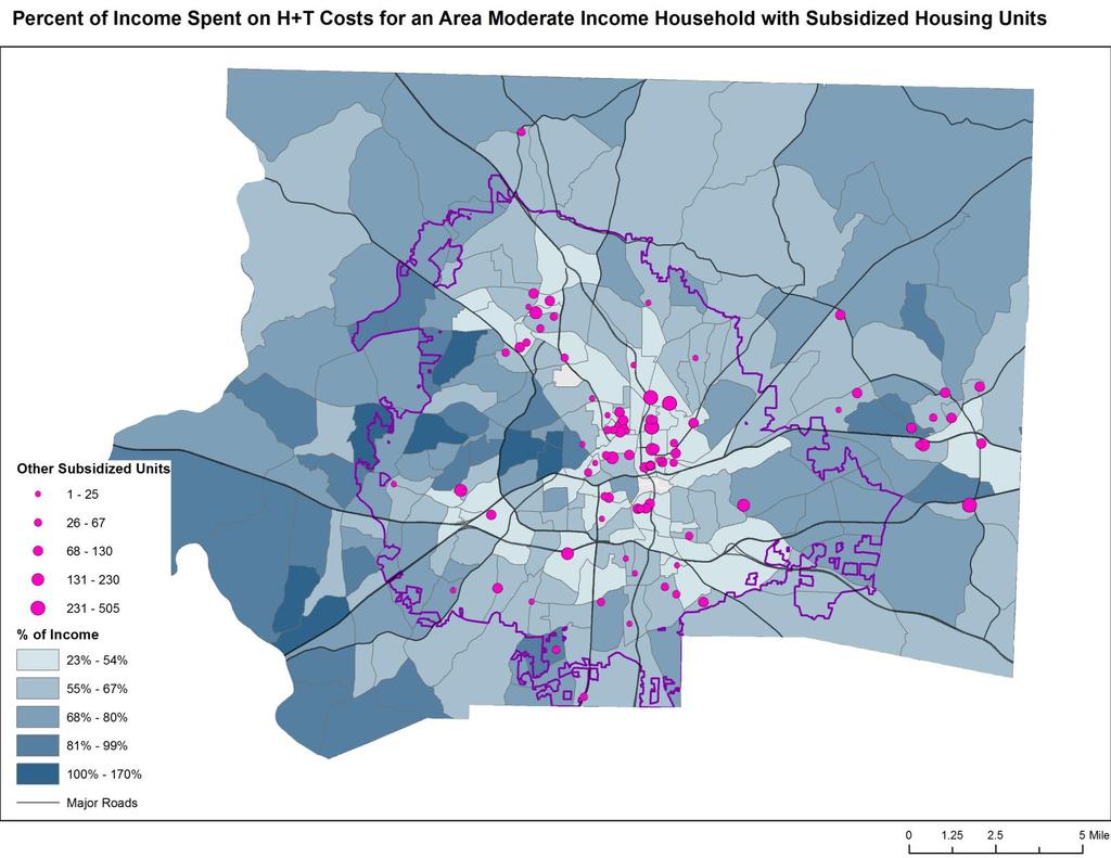 Subsidized Housing Locations Percent of Income Spent on H+T
