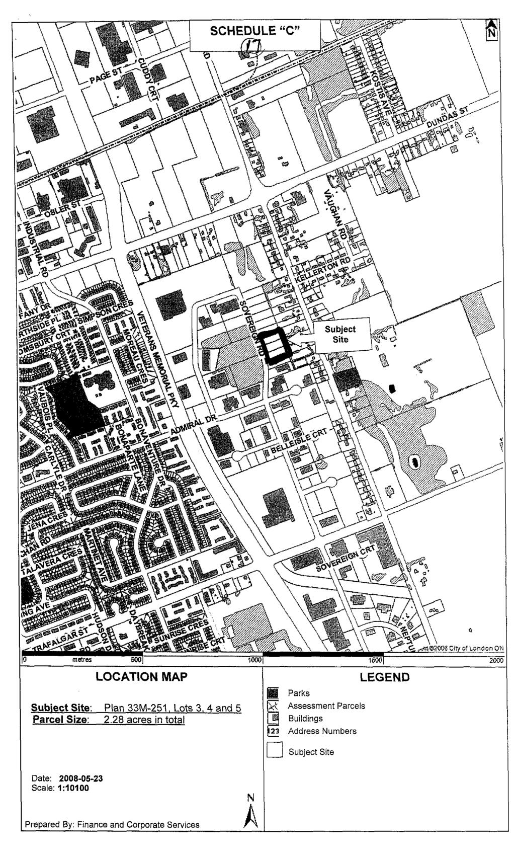 Subiect Site: Parcel Size: LOCATION MAP Plan 33M-251, Lots 3. 4 and 5 2.