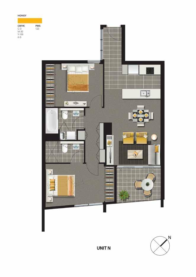 Internal area: 78m UIT UIT A LEVEL 1 - - - 4-5 UIT E UIT D External area: 8m Total area: 86m UIT DM UIT EM UIT AM UIT M Levels: 1 This two-bedroom apartment features open-plan living and dining areas