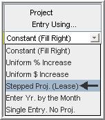 1. Select row 4: 'Tenant B Base Rent' 2. Click on which displays the Projection Wizard 3. Project Entry Using.