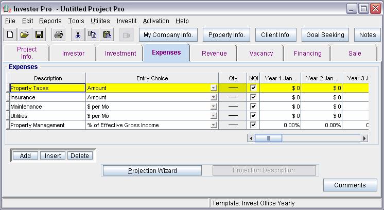 The Expenses folder should now look like this; Steps for setting up Property Taxes 1. Select row 1 Property Taxes 2. Click on the button In the Projection Wizard 3.