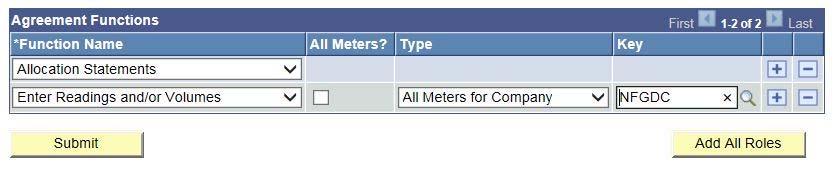 To assign multiple companies or meters, select the + to add a new row and repeat steps 1-4 as necessary.