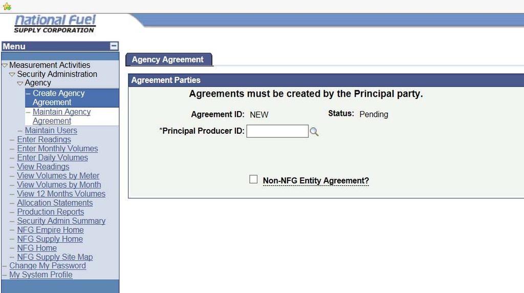 How to create an Agency Agreement Once you have selected the Create Agency Agreement option the following