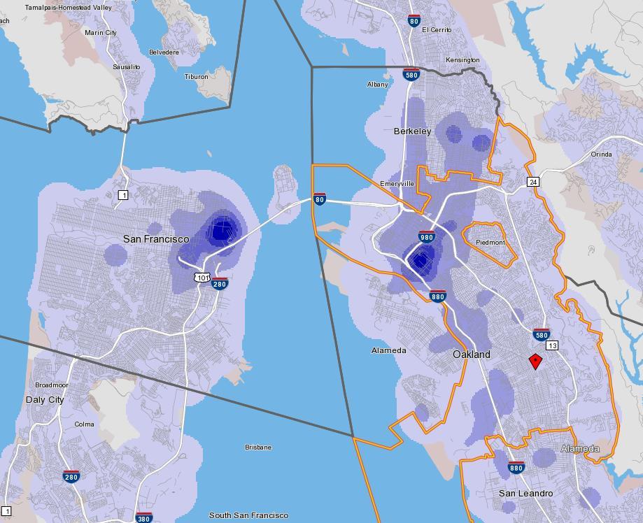 CITY OF DUBLIN Exhibit II-7A COMMUTE PATTERNS - EMPLOYMENT LOCATIONS OF OAKLAND RESIDENTS OAKLAND, CA 2014 DISTANCE FROM OAKLAND NO.