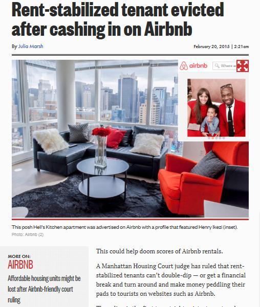 Airbnb-Innovation and Its Externalities Eviction by Landlord: Rent-stabilized apt