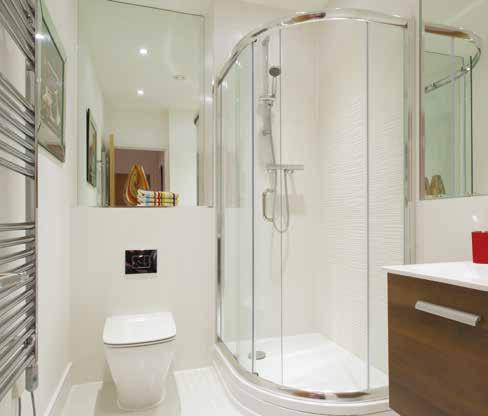height tiling to sanitaryware walls Floor tiling to shower rooms and bathrooms Extractor fan Shaver point Heated chrome ladder style towel rail Skirting boards and architraves in white