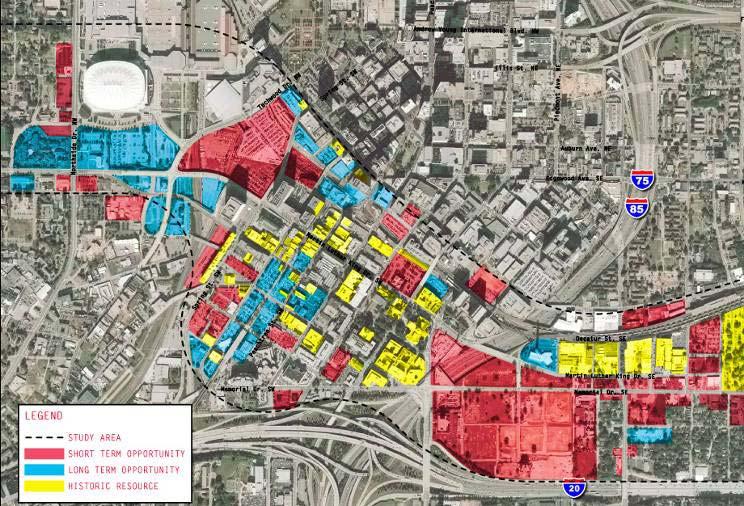 EXISTING CONDITIONS : DEVELOPMENT OPPORTUNITIES large amount of historic resources (in yellow) the Gulch is largest development opportunity
