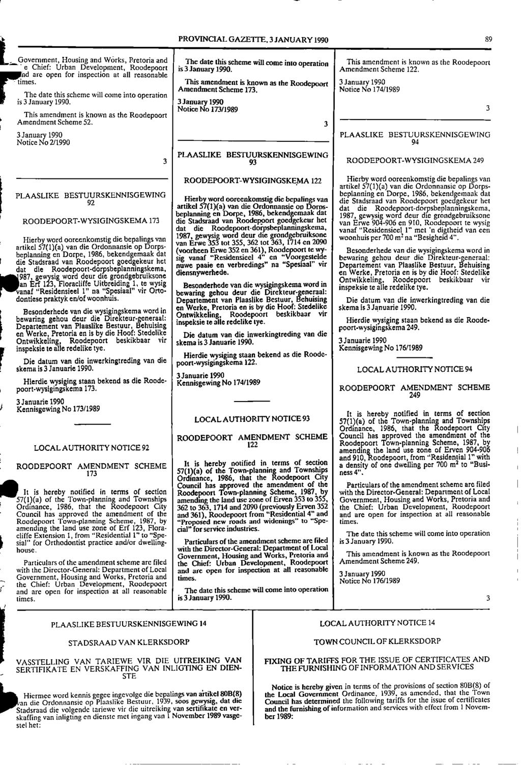 , 1 beplanning PROVNCAL GAZETTE, 3 JANUARY 1990 89 [:..._Government,.