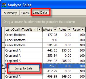 The Sales tab lists all of the sales included in the analysis, along with details about the sale such as Index #, Grantor, Grantee, Net Price, etc. Select to include the sale in the analysis or not.