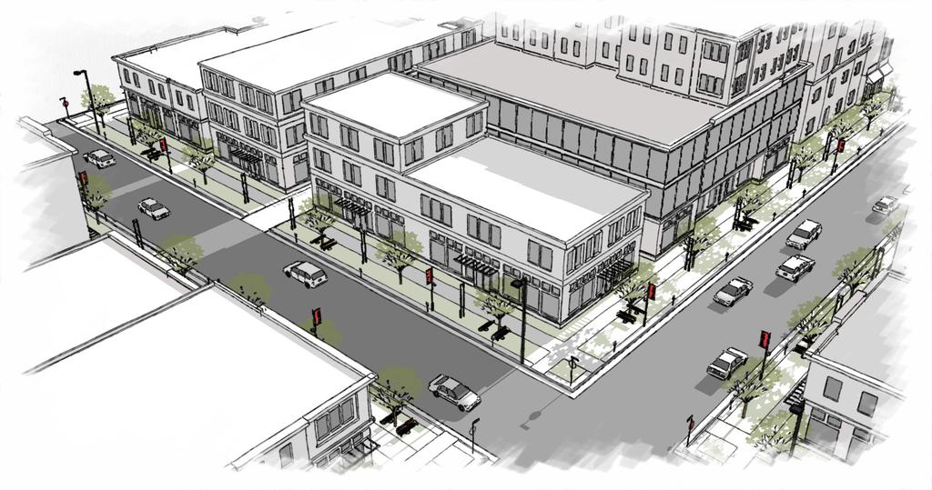Page 5 Base Building Form for Small Lots up to 6,250 SF with more than 50 of frontage on the south side of 3rd Avenue: the corner building in this image illustrates the base building form for small