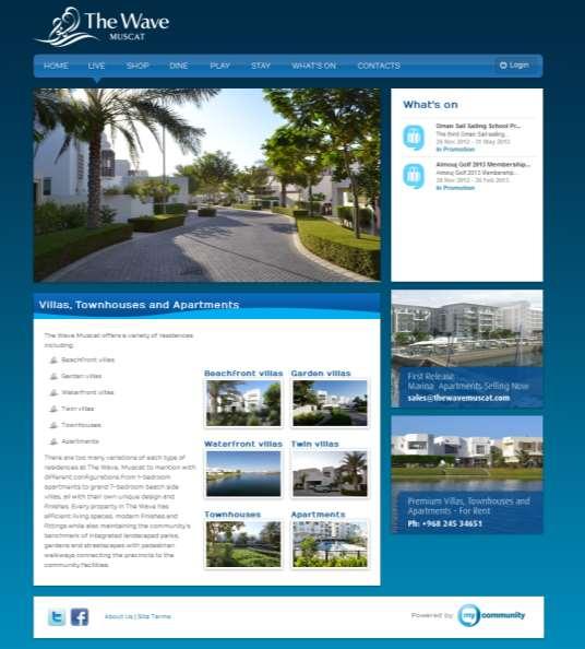Public pages of MyCommunity Like a traditional marketing web site for an apartment building or master-planned community Photo galleries